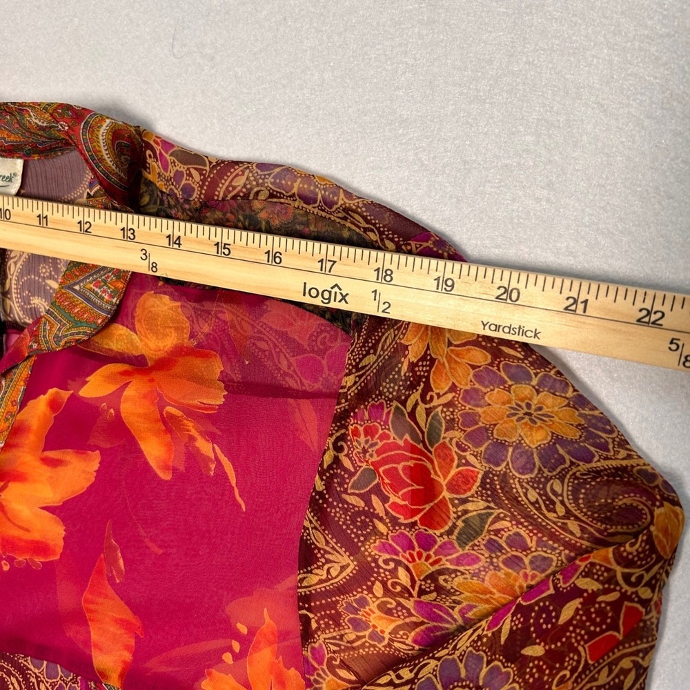 Coldwater Creek Silk Patchwork Floral Paisley Long Sleeve Sheer Blouse Women XL - Picture 7 of 13